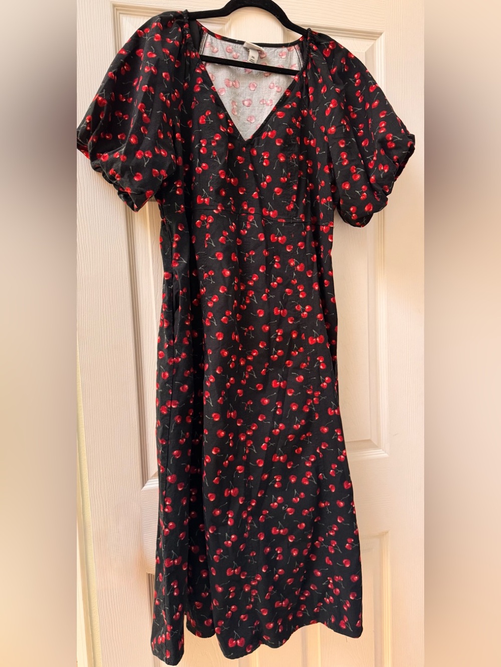 Cherry Print Midi Dress with Empire waist